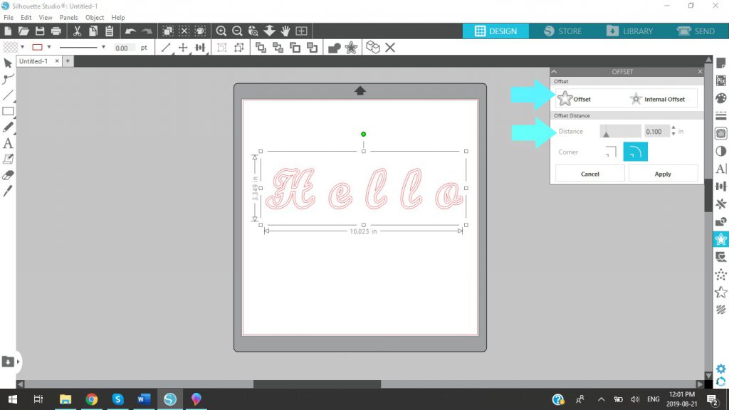Adding Offset To Text In Silhouette Studio