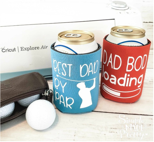 Personalized Drink Koozies that say Best Dad by Par and Dad Bod Loading on them. 