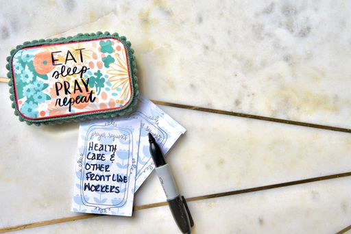 completed prayer box that says Eat Sleep Pray Repeat