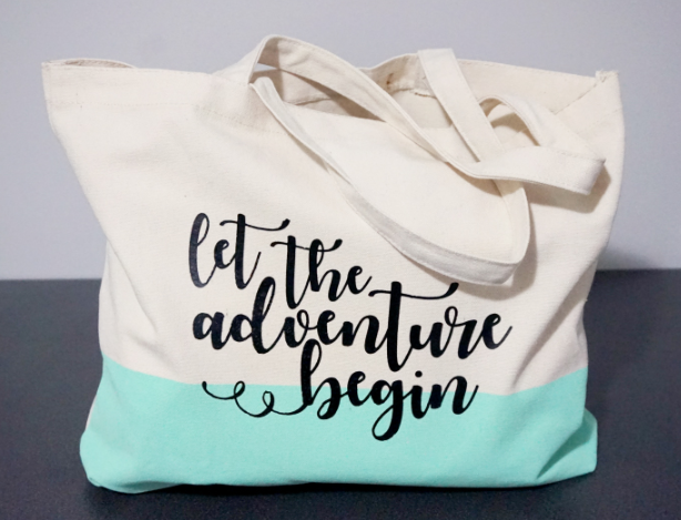 Custom Newlywed Gift Tote with a text saying let the adventure begin