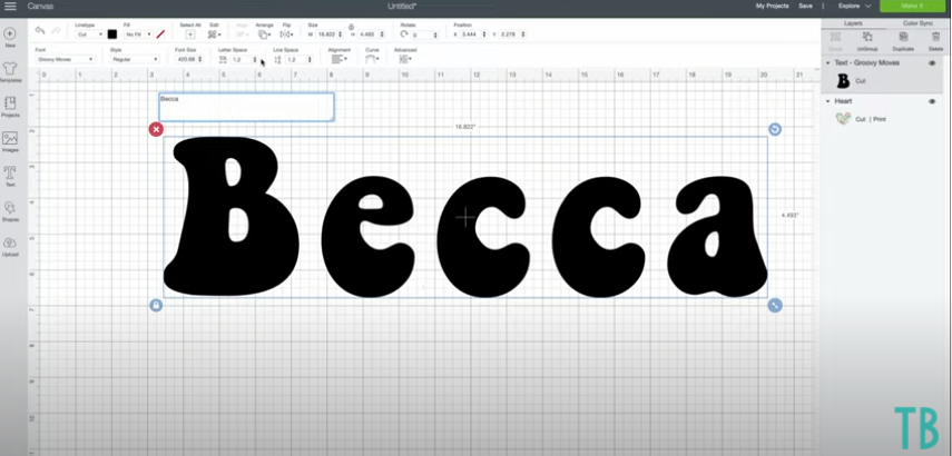 Thick Font With Word Becca Typed In Design Space