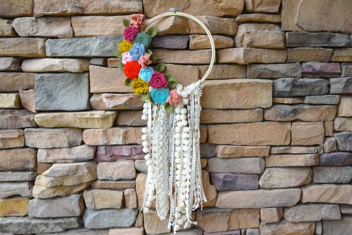 felt flowers dream catcher inspired wreath