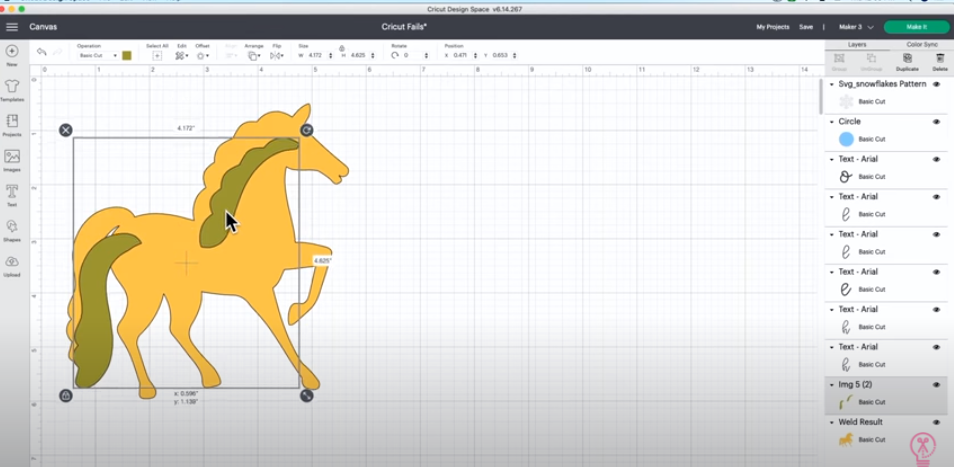 Yellow Horse With Green Mane And Tail Cut File In Cricut Design Space