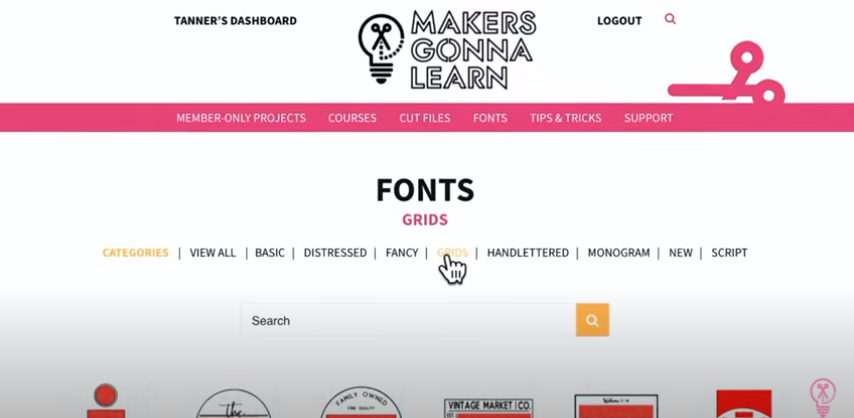 Use The Grids Category Under Fonts